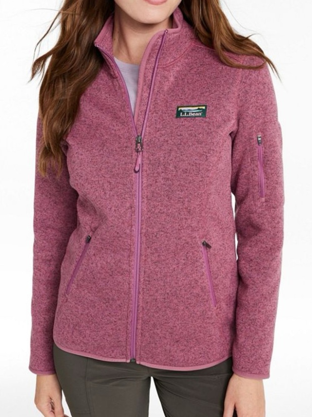 L.L. Bean Women's Sweater Fleece Full-Zip Jacket Size M Pink Heather Outdoor